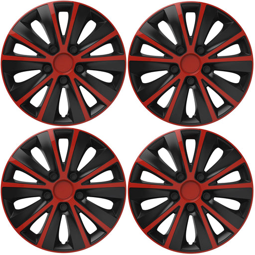 4 x Back & Red Alloy Look Wheel Trims Hub Caps 14" fits Ibiza Leon Toledo Alhambra Altea UKB4C  - Dynamic Drive