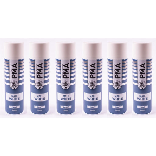 6 x PMA Aerosol Spray Paint Matt White Acrylic High Coverage 500ml PMA  - Dynamic Drive