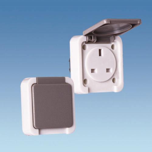 Streamlined Mains Socket for Caravan/Motorhome: White/Grey Flush Fitting 240V Outlet Box PLS  - Dynamic Drive