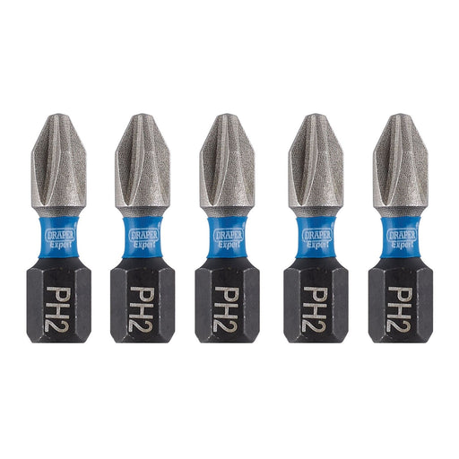 Draper Expert Cross Slot/PH Type Impact Screwdriver Bits, No.2 x 25mm, 1/4" Hex Draper  - Dynamic Drive