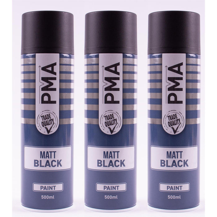 3 X PMA Matt Black Paint Spray Aerosol 500Ml High Coverage Matt Black PMA  - Dynamic Drive