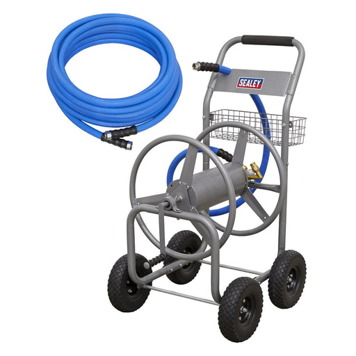 Heavy-Duty Hose Reel Cart with 30m Heavy-Duty Ø19mm Hot & Cold Rubber Water Hose Sealey  - Dynamic Drive