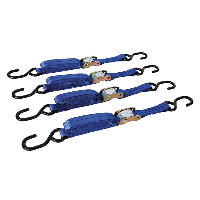 Silverline Cam Buckle Tie Down Strap S-Hook 2m x 25mm 4pk 2m x 25mm Rated 250kg