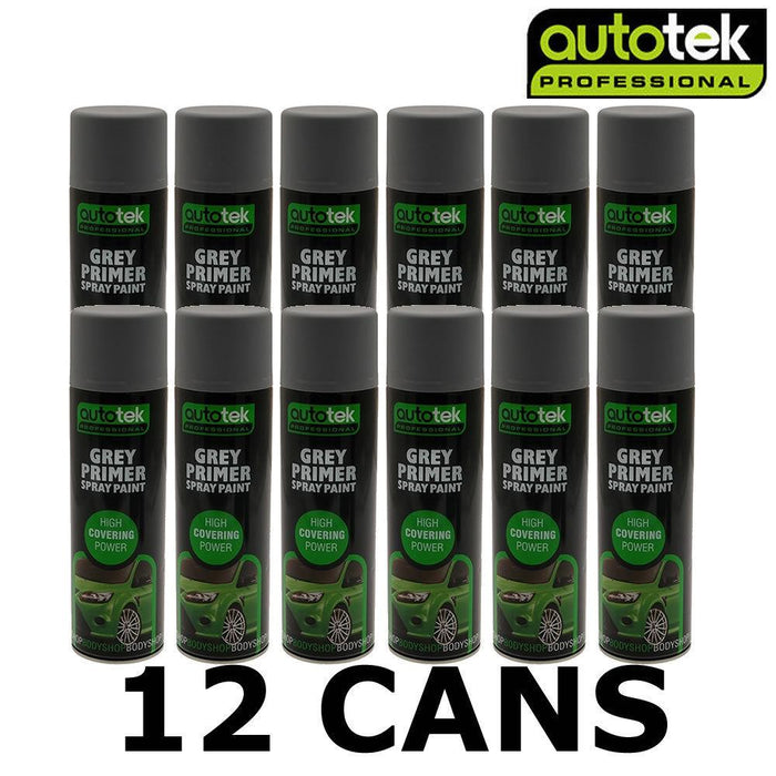 12x Autotek Professional Grey Primer 500Ml Spray Paint High Coverage