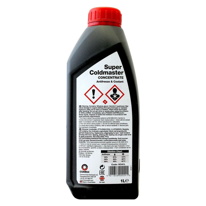 SCA1L COMMA ANTI FREEZE CONCENTRATED Mono Ethylene Glycol 1 LITRES BS6580-2010