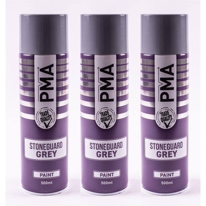 3 x PMA Professional Stone Guard Grey 500ml Spray Paint High Coverage PMA  - Dynamic Drive