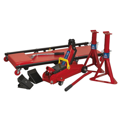 Sealey Lifting Kit 5pc 2 Tonne (Inc Jack AXLe Stands Creeper Chocks & Wrench) Sealey  - Dynamic Drive