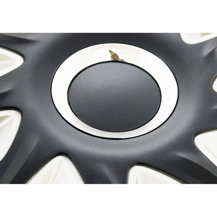 13" Black & Silver Stripe Multi-Spoke Wheel Trims Hub Caps Covers Protectors UKB4C  - Dynamic Drive