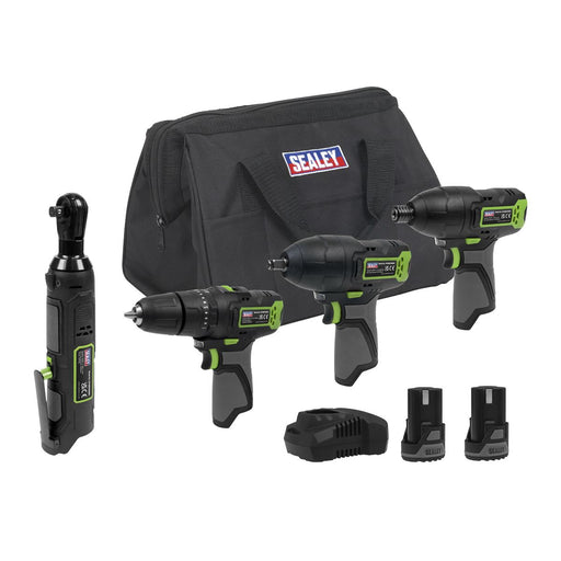 Sealey 4 x SV10.8 Series Cordless Combo Kit 10.8V - 2 Batteries & Euro Plug Sealey  - Dynamic Drive