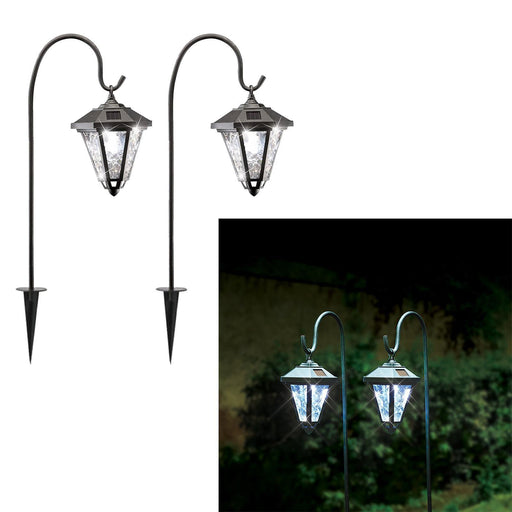 2x Wize Garden Solar Outdoor Garden Coach Lights Lantern Shepherds Hooks Crooks Streetwize  - Dynamic Drive