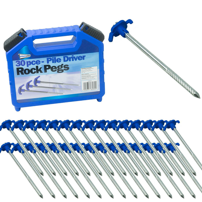 30 x Pile Driver Rock Pegs Caravan Tent Awning Thread Steel Drill by Streetwize Leisurewize  - Dynamic Drive