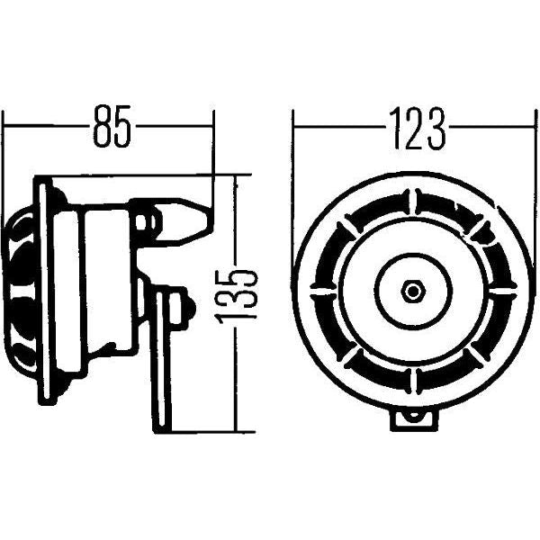 Hella Signal Horn B133 24V 118dB(A) Loud Tone/Low Tone 3AF 003 399-061 Hella  - Dynamic Drive