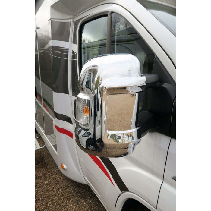 Long Arm Chrome Mirror Covers for Fiat Ducato Peugeot Boxer Relay Motorhome Milenco  - Dynamic Drive