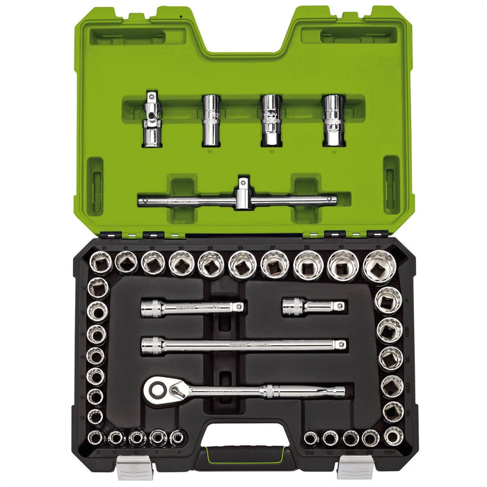 Draper Expert MM/AF Combined Socket Set, 1/2" Sq. Dr., Green (41 Piece)