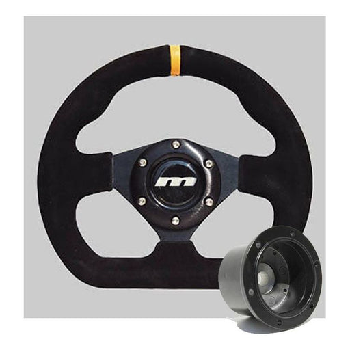 250mm Black Leather Steering Wheel + Boss fits Fiat Cinquecento 1993> Mountney Classic  - Dynamic Drive