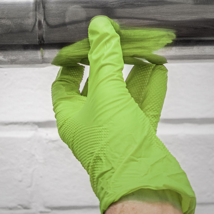 Diamond Grip Extra-Thick Nitrile Powder-Free Gloves Hi-Vis Green XL Pack of 50 Sealey  - Dynamic Drive