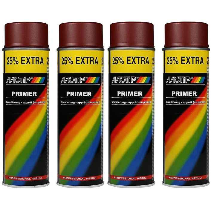 4 x Genuine Motip Red Primer Filler Spray Paint Red 500Ml