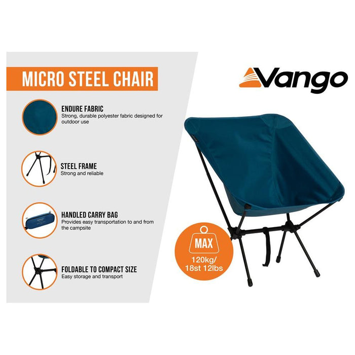 Vango Micro Steel Collapsible Camping Chair with Storage Bag - Mykonos Blue Vango  - Dynamic Drive