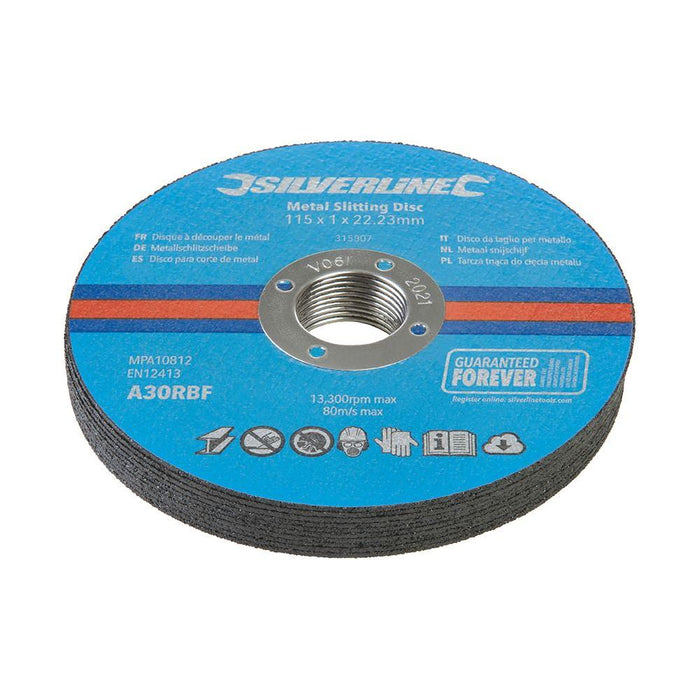 Silverline Metal Slitting Discs 10pk 115 x 1 x 22.23mm Silverline  - Dynamic Drive