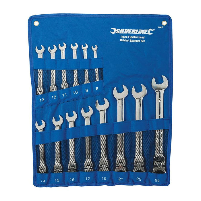 Silverline Flexible Head Ratchet Spanner Set 14pce 8 - 24mm