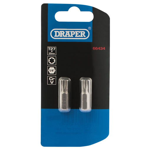 Draper TX-STAR Insert Bit, 1/4" Hex, 25mm Long, T27 (Pack of 2) Draper  - Dynamic Drive