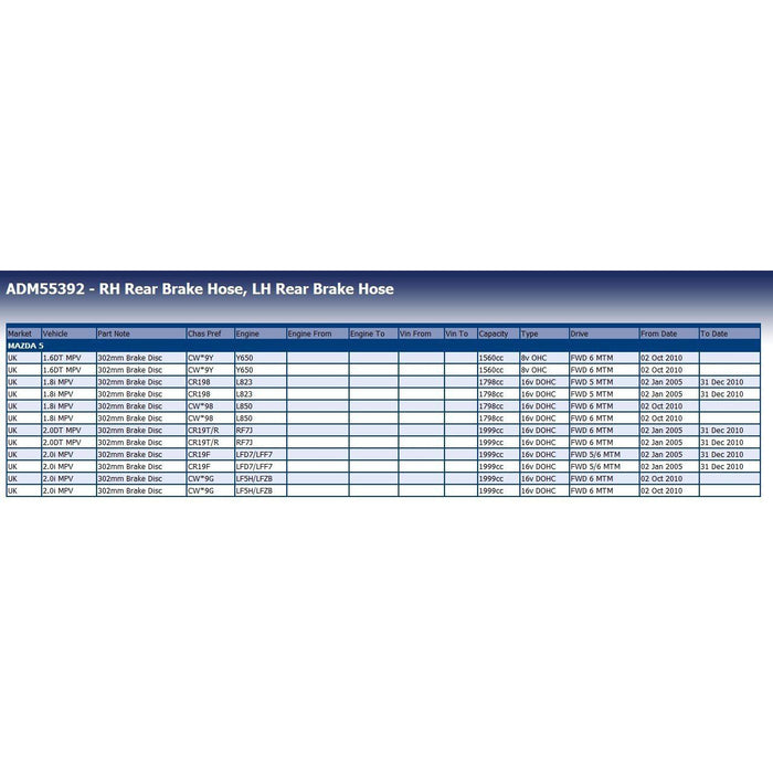 Blue Print ADM55392 Brake Hose Fits Mazda