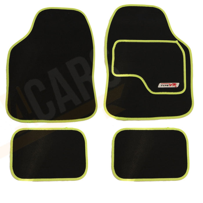 4 x VR Black Car Carpet Floor Mats with Green Trim fits Citroen C1 C2 C3 C4 Saxo UKB4C  - Dynamic Drive