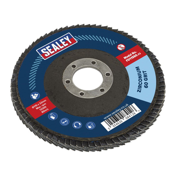 Sealey 115mm Zirconium Flap Discs 60Grit 22mm Bore - Pack of 10 FD1156010 Sealey  - Dynamic Drive