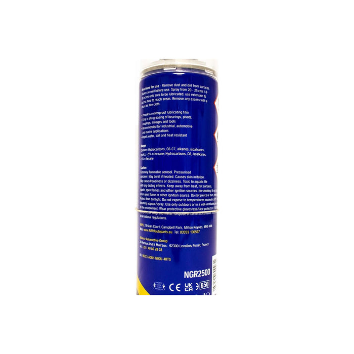 NAPA Clear Spray Grease 500ml Water Resistant Aerosol Lubricant PTFE Chain