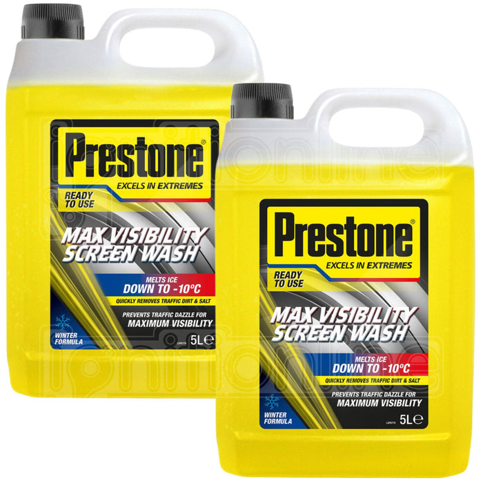 2 x Prestone Max Visibility Car Windscreen Wash Winter Ready To Use 5L