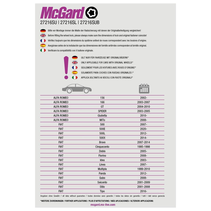 Mcgard Locking Wheel Bolts - Standard M12 x 1.25 Mcgard  - Dynamic Drive