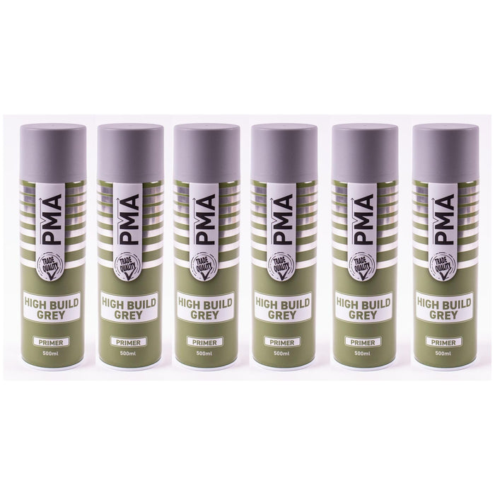 6x High Build Primer - 500ml Spray On Paint - Autotek Grey Aerosol High Coverage