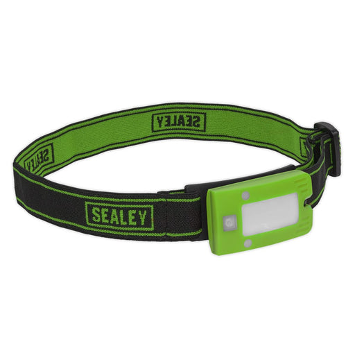 2W COB LED Rechargeable Head Torch Auto Sensor Cycling Front Rear Light Green Sealey  - Dynamic Drive