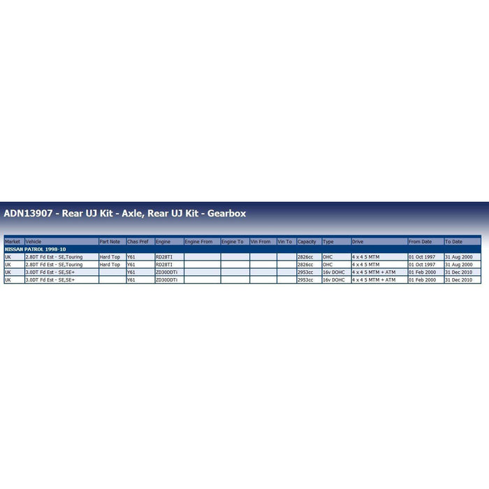 Genuine Blue Print UJ Kit Axle / Gearbox (Rear) fits Nissan 3712501J25 Blue Print  - Dynamic Drive