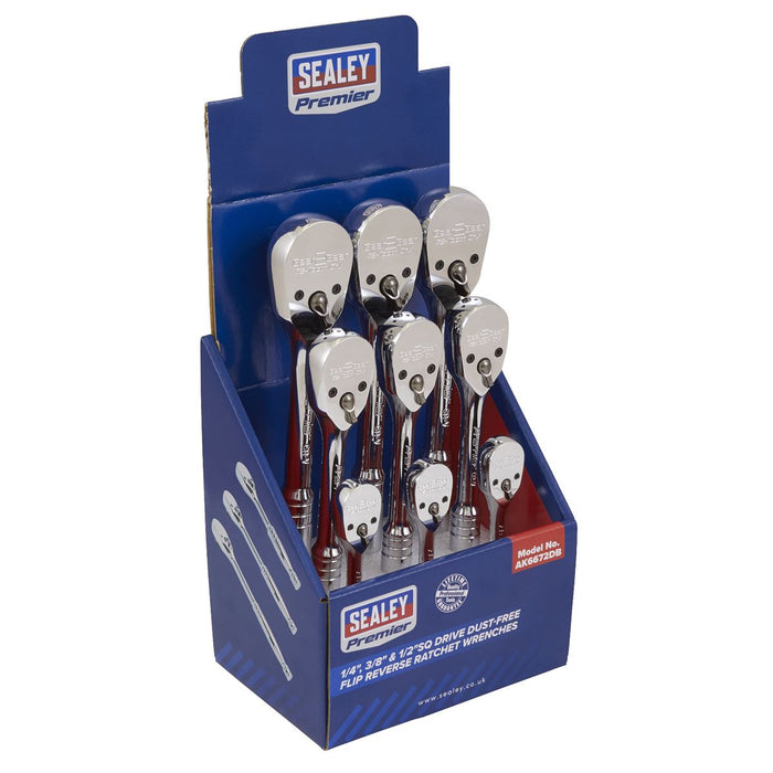 Sealey Ratchet Wrenches 1/4" 3/8" & 1/2"Sq Drive Pear-Head Flip Reverse Display Sealey  - Dynamic Drive