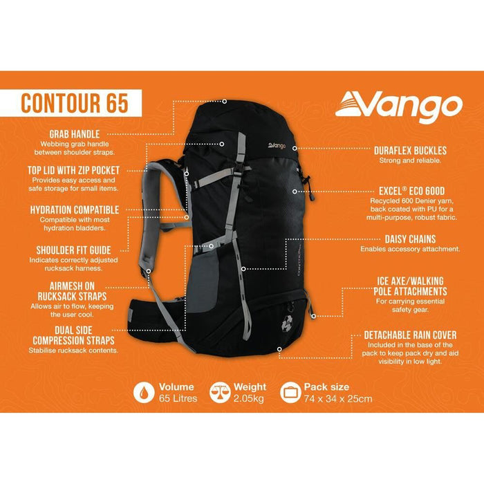 Vango Contour 65 Black Rucksack Backpack Vango  - Dynamic Drive