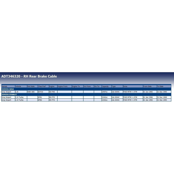 Blue Print ADT346320 Brake Cable Fits Toyota