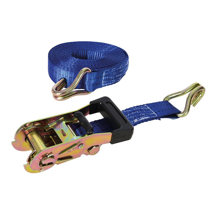 Silverline Rubber-Handled Ratchet Tie Down Strap J-Hook 6m x 38mm - Rated 750kg