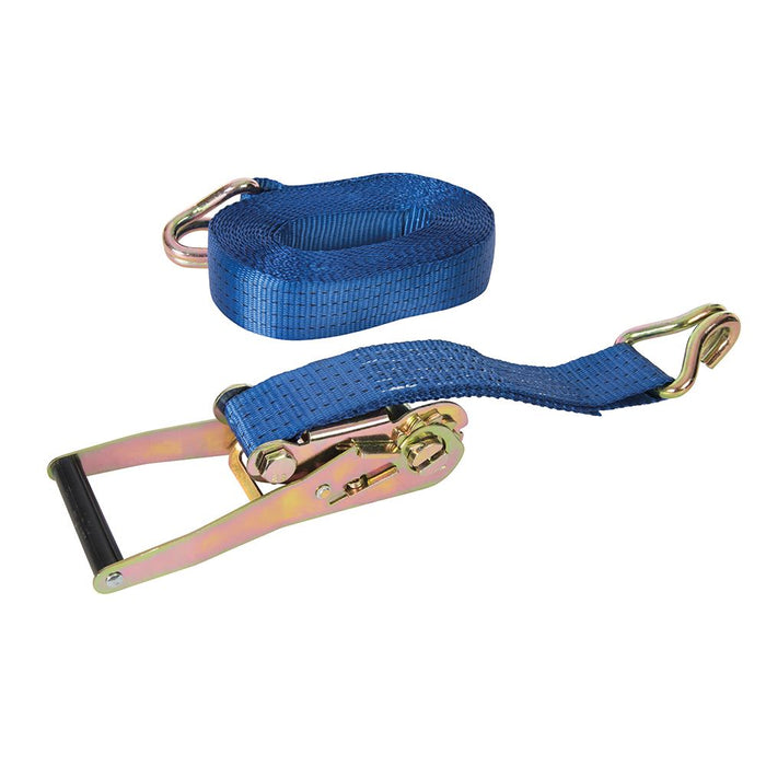 Silverline Ratchet Tie Down Strap J-Hook 8m x 50mm Rated 1300kg Capacity 2600kg