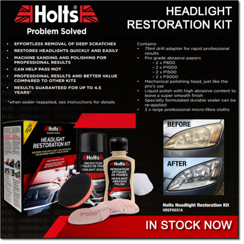 Holts Car Headlight Restoration Kit Restore Clarity & Appearance MOT HREP0031A Holts  - Dynamic Drive