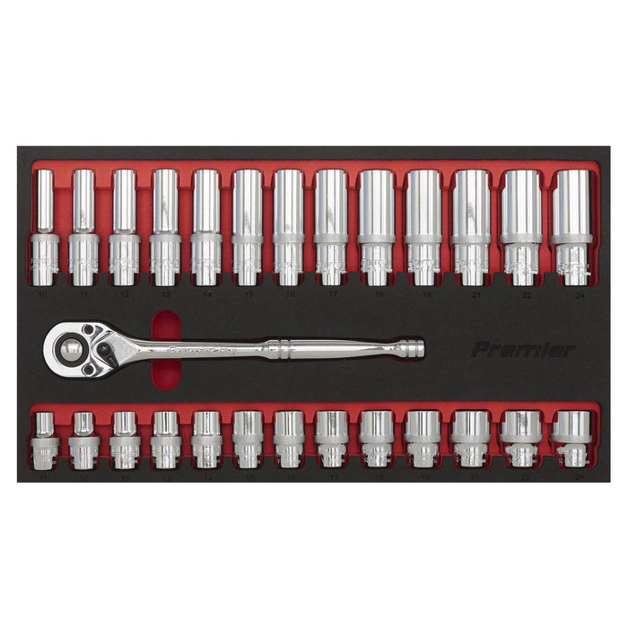 Sealey Ratchet Wrench & Socket Set 27pc 1/2"Sq Drive AK66723