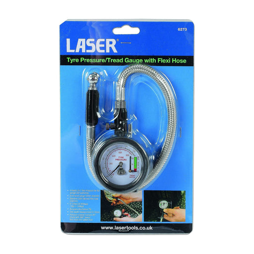 Laser Tyre Pressure & Tread Gauge with Flexi Hose 6273 Laser Tools  - Dynamic Drive