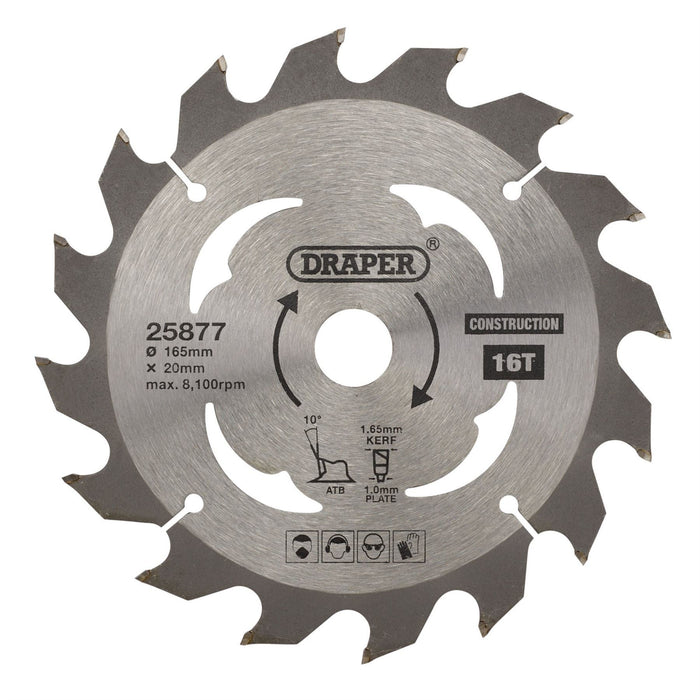 Draper TCT Cordless Construction Circular Saw Blade for Wood & Composites, 165 x Draper  - Dynamic Drive