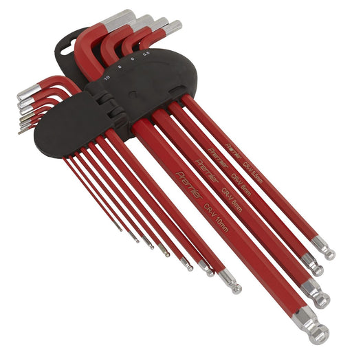 Sealey 11pc Ball Point Hex Key Set Metric Anti-Slip Extra Long Allen 1.27-10mm Sealey  - Dynamic Drive