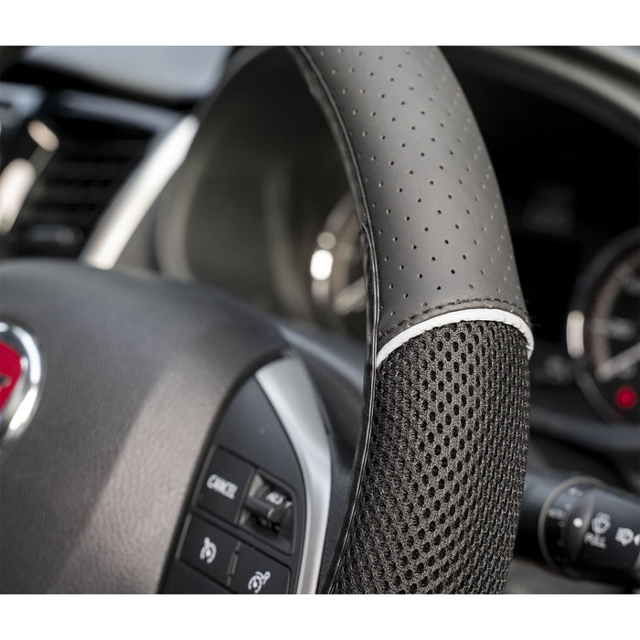 Leather Look Black Grey Vented Steering Wheel Cover for Citroen Grand C4 Picasso UKB4C  - Dynamic Drive