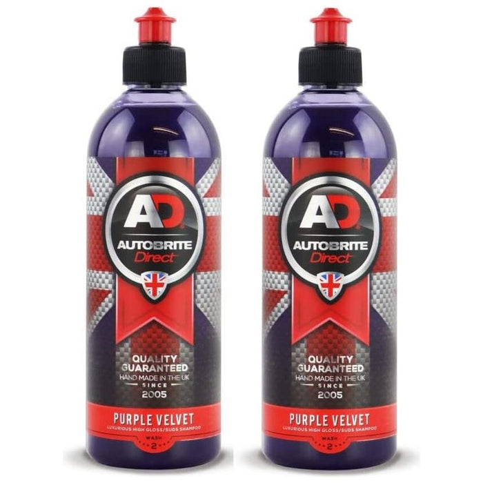 2x AUTOBRITE DIRECT Purple Velvet  Luxurious High Gloss Suds Shampoo 500ml