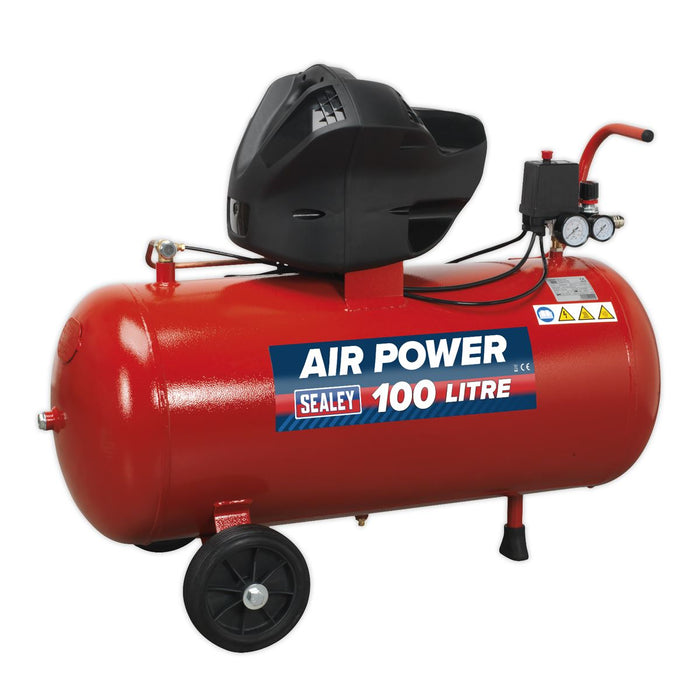 Sealey Air Compressor 100L V-Twin Direct Drive 3hp Oil Free SAC10030F Sealey  - Dynamic Drive