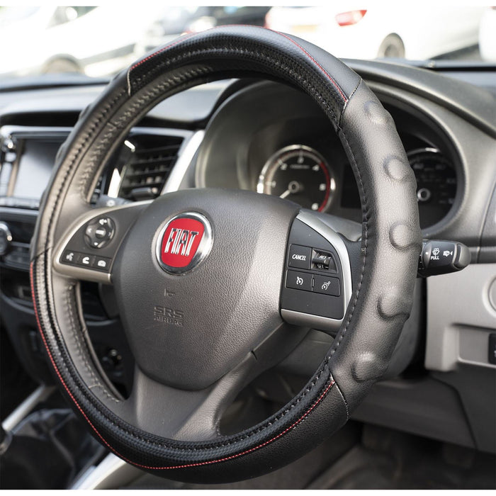 Leather Look Red Stitched Steering Wheel Cover fits Land Rover Range Rover Evoqu UKB4C  - Dynamic Drive