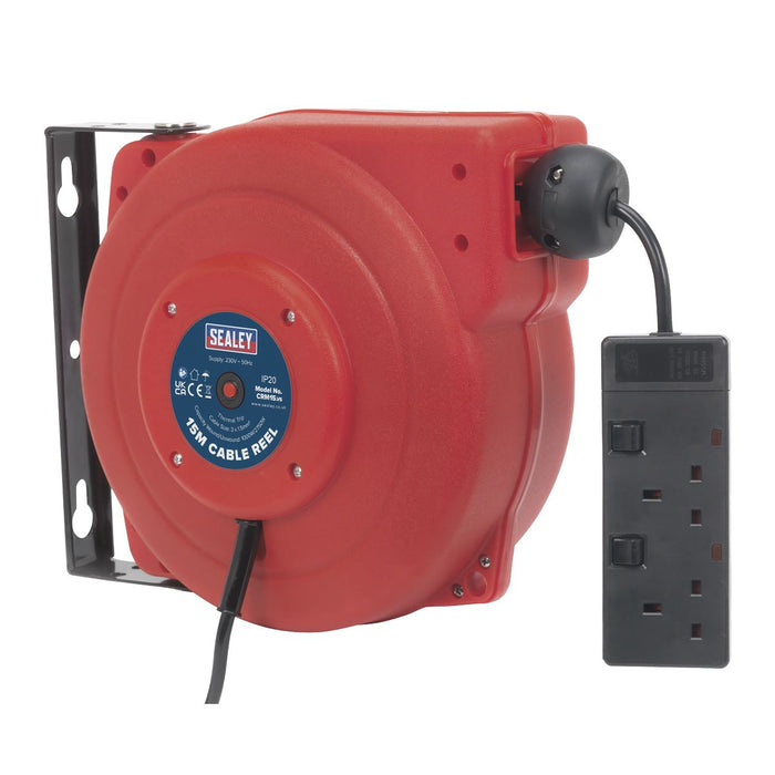 Sealey Cable Reel System Retractable 15m 2 x 230V Socket CRM15 Sealey  - Dynamic Drive