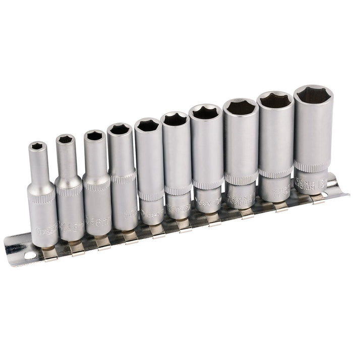 Draper Metric Deep Socket on Metal Rail, 1/4" Sq. Dr. (10 Piece) 16399 Draper  - Dynamic Drive